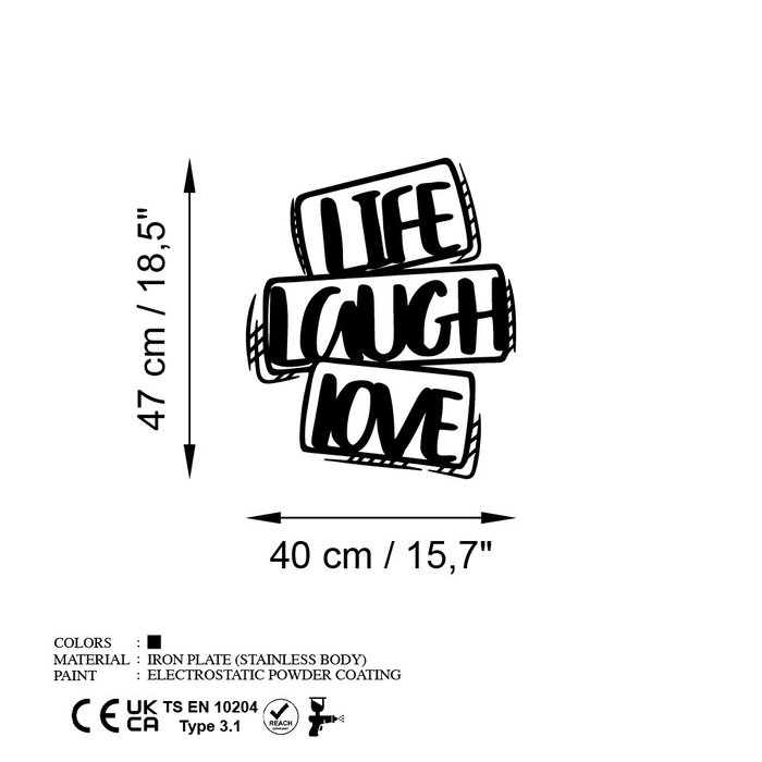 Wallity Life Laugh Love Escultura de Pared de Metal Negra Wallity Life Laugh Love Escultura de Pared de Metal Negra